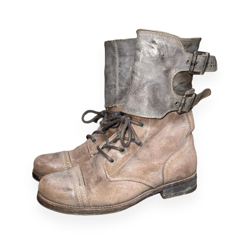 All saints grunge military taupe suede leather lace up combat boots Sz 38